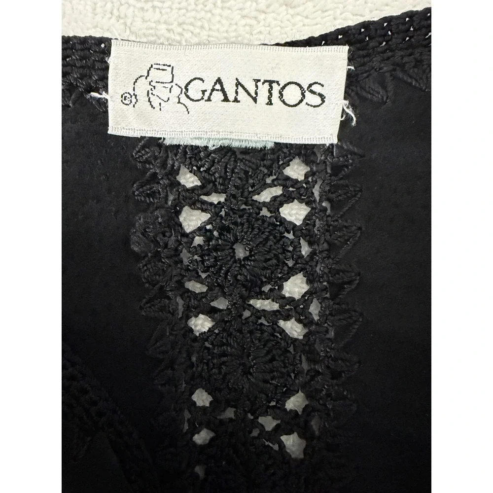 Gantos VTG Black Suede Leather Crochet Lace Trim Boho Western Jacket Womens Sz S - Picture 4 of 7